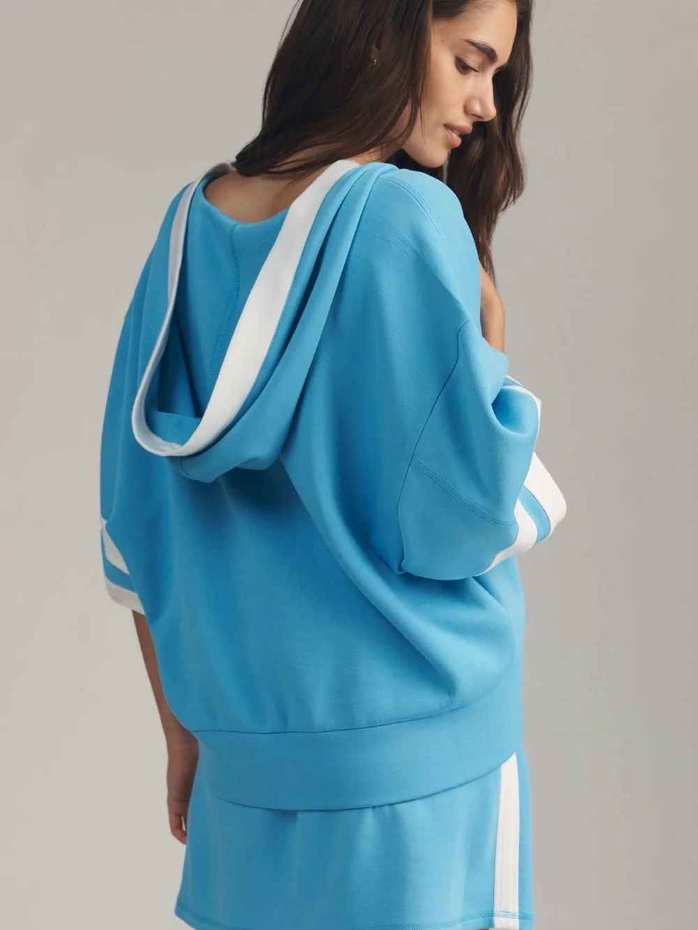 Blue V-Neck Cropped Top and Skirt Set